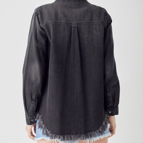 Frayed Hem Denim Shirt - Picture 2 of 3